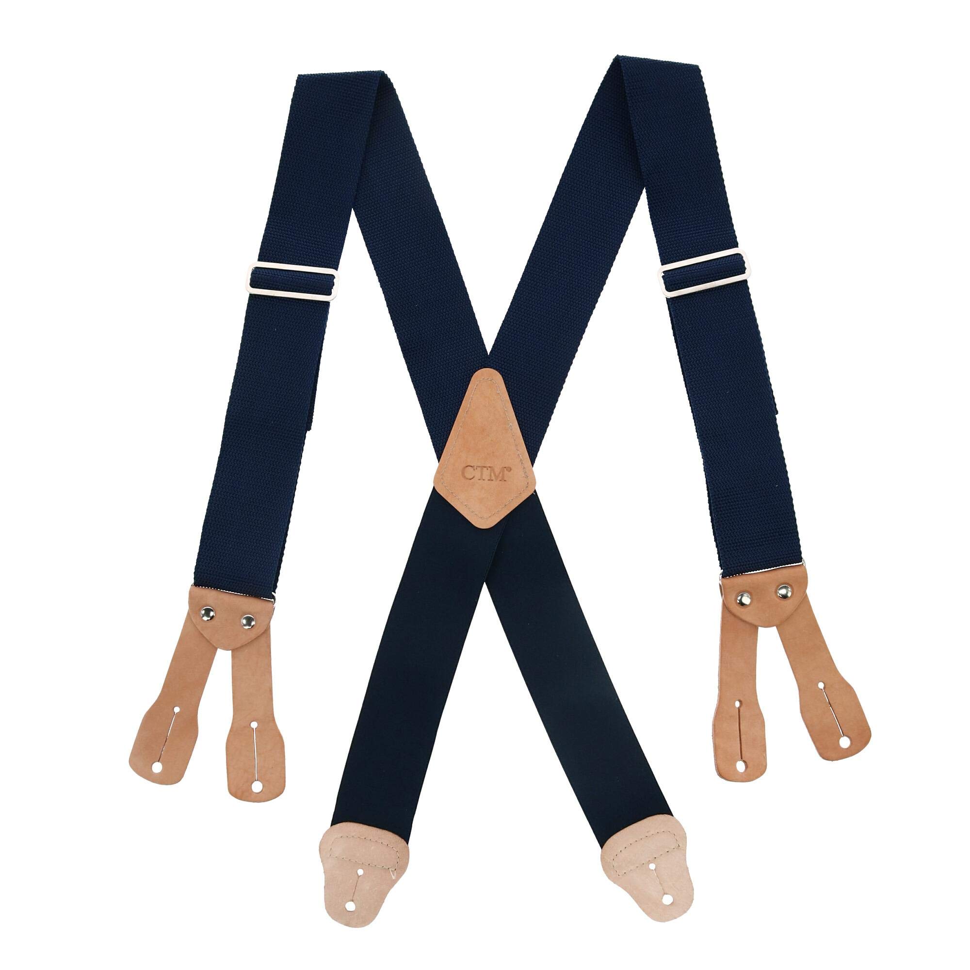 CTM Men's 2-Inch Wide Non-Elastic Button-End Work Braces, Navy