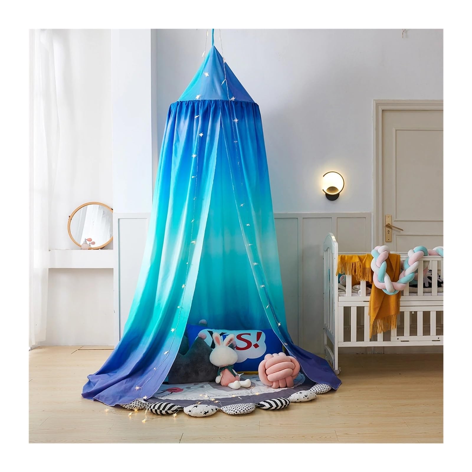 KiddiBubzi Children's Bed Canopy Printing Rainbow Children's Canopy Bed Valance Curtain Household Dome Shading Tent(B)