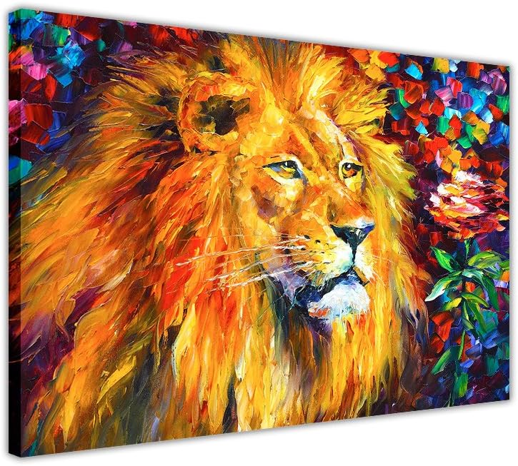 WID AFRICAN LION BY LEONID AFREMOV FRAMED CANVAS PRINT WALL ART