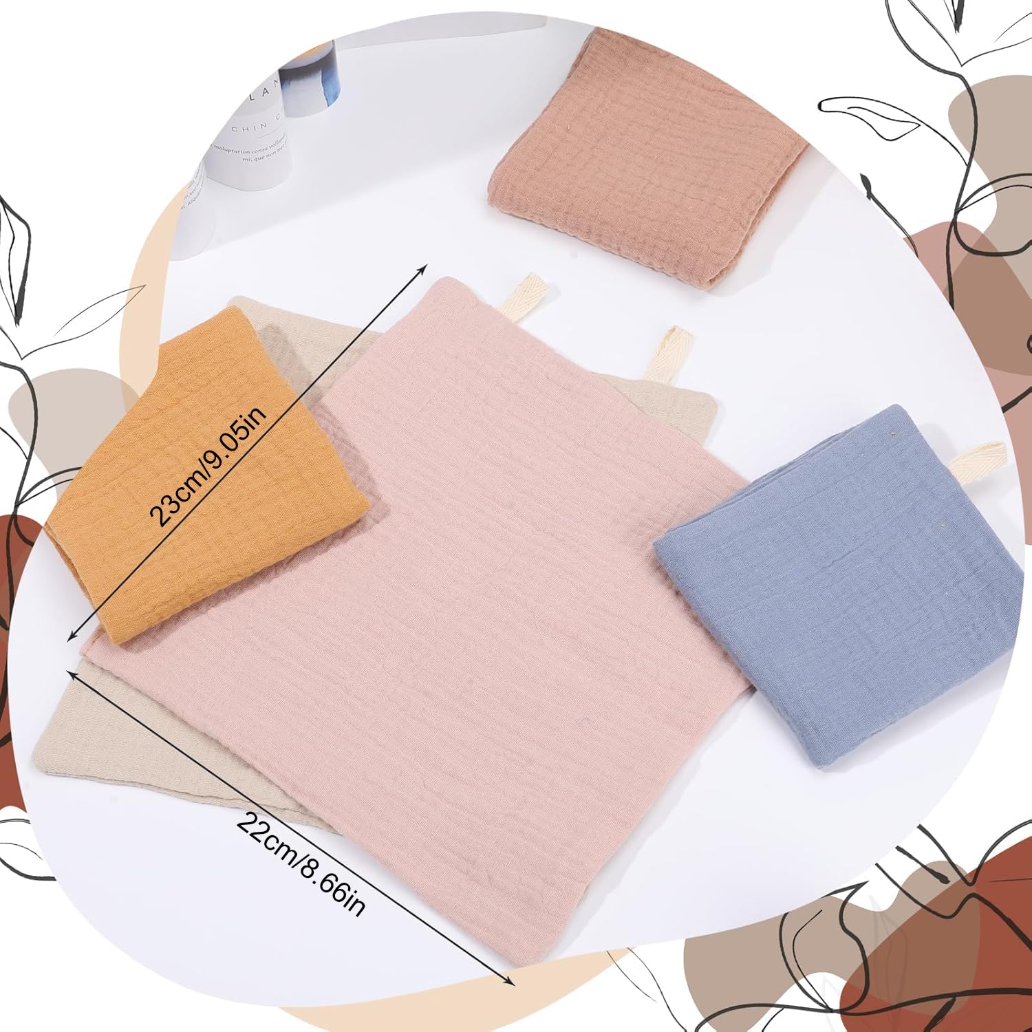 Meng Jiaran 5 Pack Baby Muslin Squares 23x22cm Baby Muslin Cloths Washcloths Natural Cotton Wipes Baby's Essentials for Newborn Wiping Feeding - Image 2