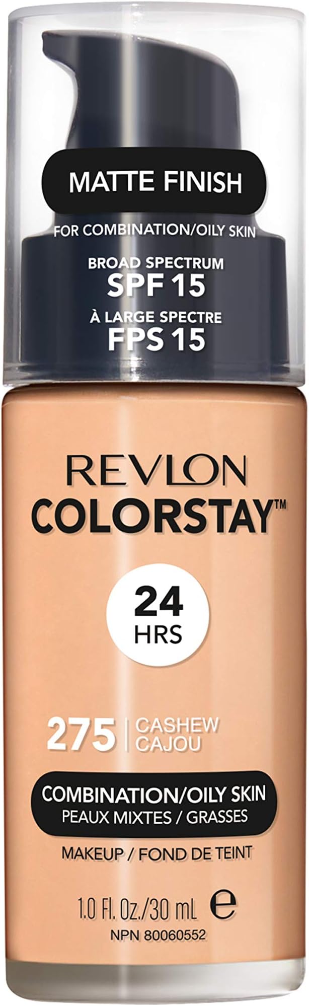 Revlon Colorstay Liquid Foundation Makeup for Combination/Oily Skin SPF 15, Longwear Medium-Full Coverage with Matte Finish, Cashew (275), 30 ml
