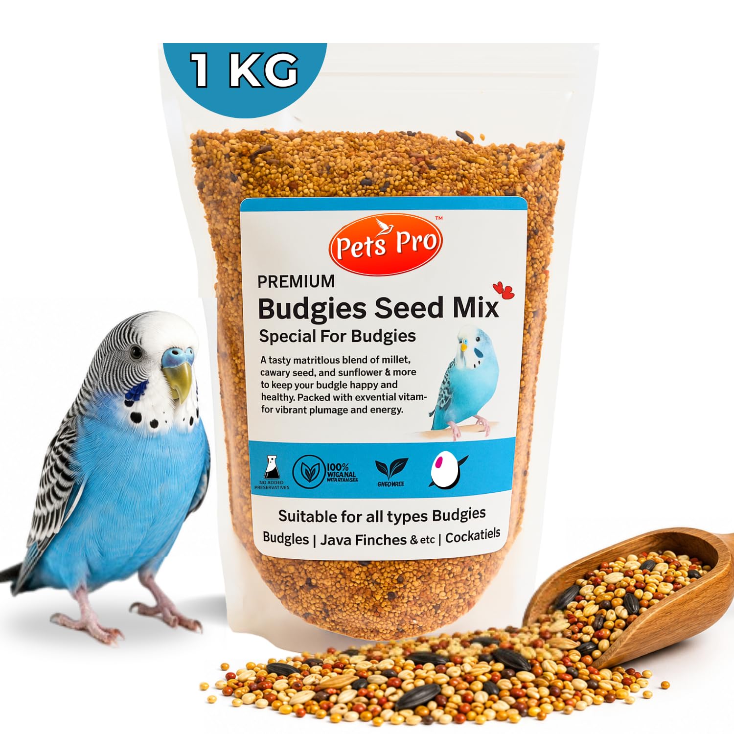 Pets Pro Premium Budgies Food Seed Mix 1KG | 100% Pure Quality | Special for Budgie | Natural & Healthy Premium Seeds | Daily Nutrition for Budgie | Need to Mix Kangni Before Giving to Budgies-image-4