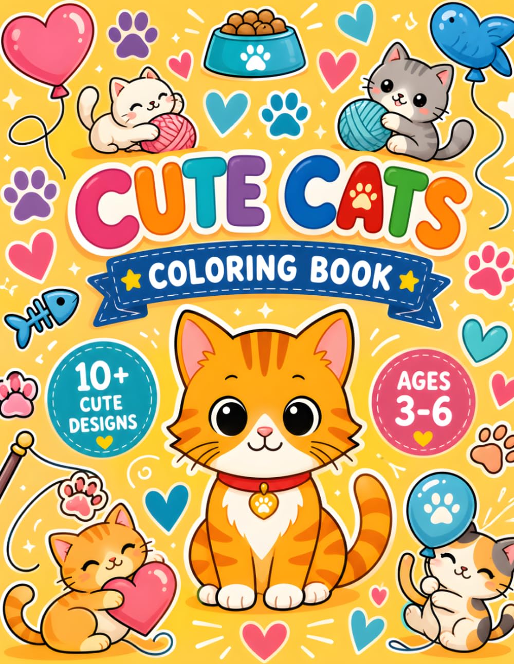 Cute Cat Coloring Book: Cute and Easy Kitten Coloring Pages for Toddlers and Preschool Kids