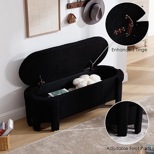 Miniatura 4 de Moderno banco de almacenamiento tapizado, banco de entrada de tela de terciopelo de 47 pulgadas de largo con almacenamiento y asiento, cómodo y