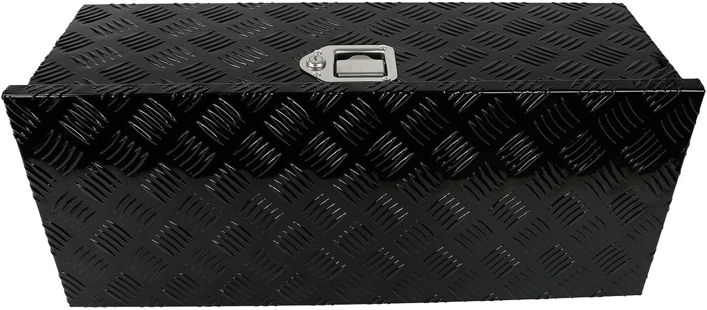 Aluminum 5 Bar Tread Tool Box Truck Car Outdoor Trailer Pickup Underbody Toolbox RV Storage Organizer with Lock Latch Keys Black 30" X 13" X 10"