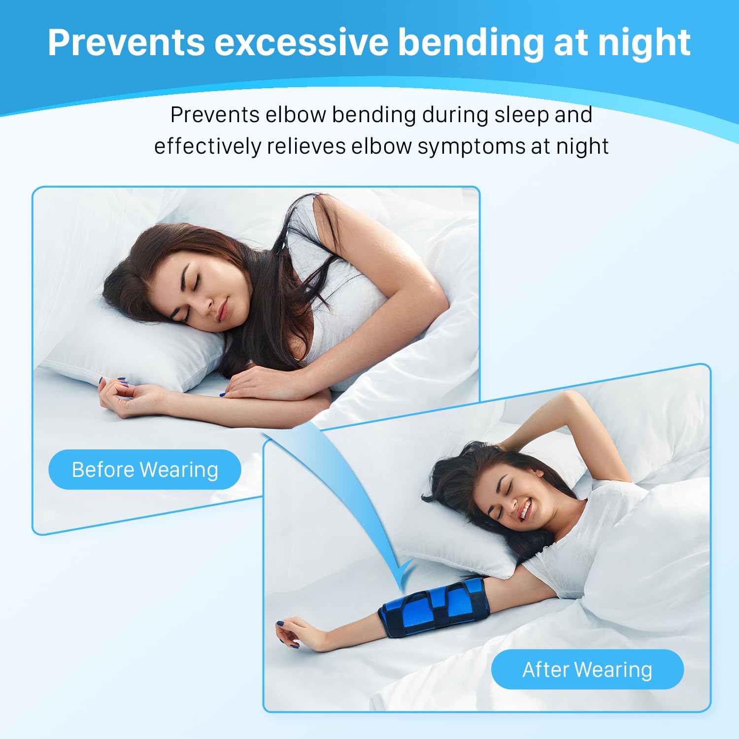 Cubital Tunnel Elbow Splint, Ulnar Nerve Night Brace, for Women & Men, Arm Elbow Splint Support for Left and Right, Built-in 3 Support Plates -S/M
