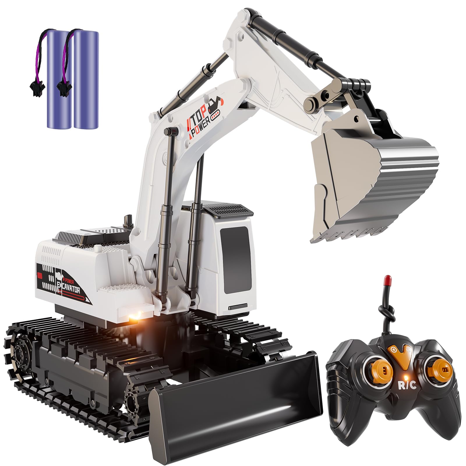 Excavadora de control remoto para niños de 4 a 7 años, excavadora RC para niños, camiones de construcción de 27 MHz, vehículos de juguetes para niños pequeños de 1-3, 3, 5, 4-7 con pala de