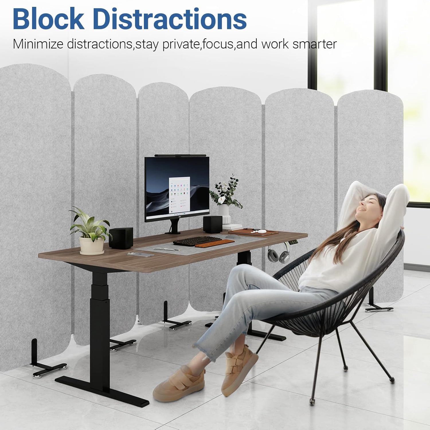 Natwind 5-Panel Office Room Divider, 122.8 x 71 inches Portable Office Partition, Freestanding Folding Privacy Wall for Cubicle & Temporary Indoor Space Separation (Grey)