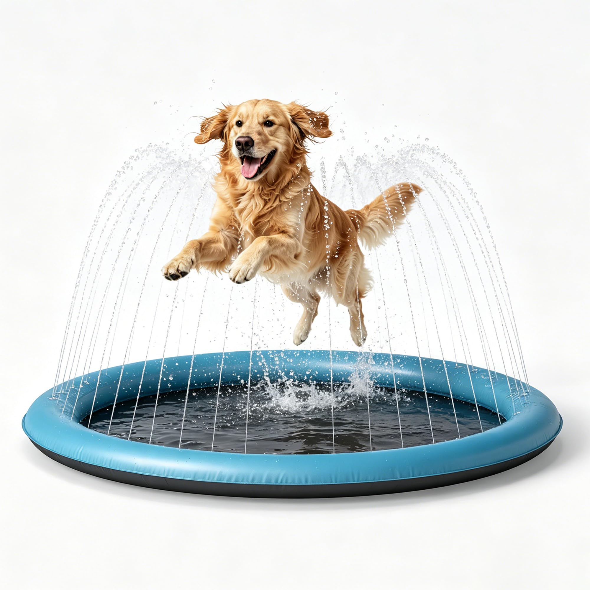 Real relax Paddling Pool Dog Pool Water Slide, Foldable PVC Pet Splash Mat, Non-Slip Outdoor Garden Cooling Water Play Toy 140cm