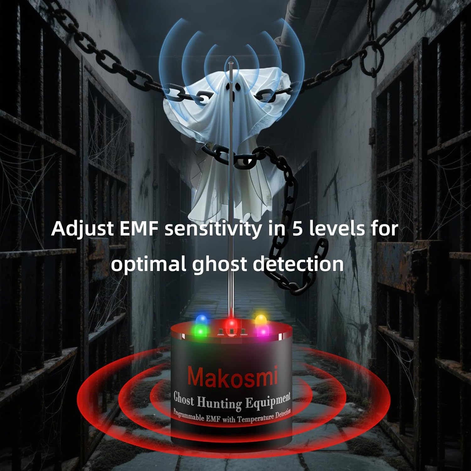 Ghost Hunting Equipment, Paranormal Equipment EMF Meter with 5 Sensitivity Levels and Temperature Detection Battery Powered Ghost Detector for Spirit Hunting EVP Investigations