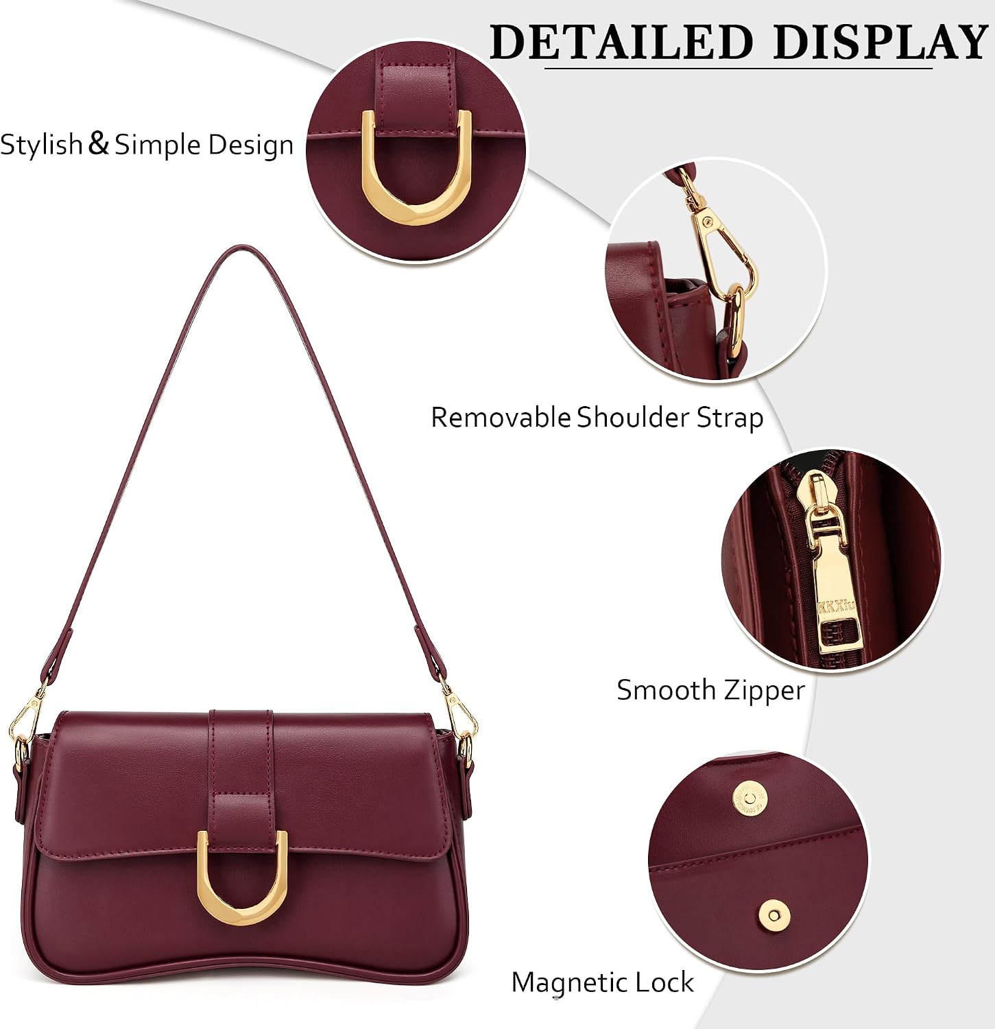 KKXIU Shoulder Bag for Women, Small Handbag Cute Purse Retro Clutch Underarm Hobo Bag