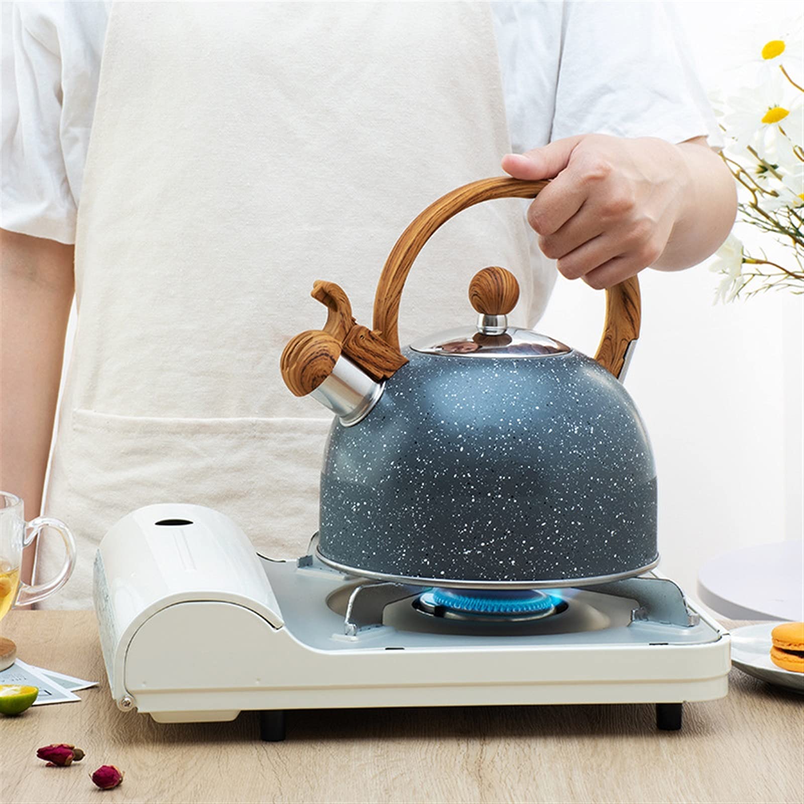Tetera Hervidor de té de Acero Inoxidable Handilla de Grano de Madera Negro 2.5L SHISTLING Tea Pot for Cocina DE Gas Cocina DE Industrial DE LA Cocina DE LA Cocina DE LA Cocina del HOGAR Teteras