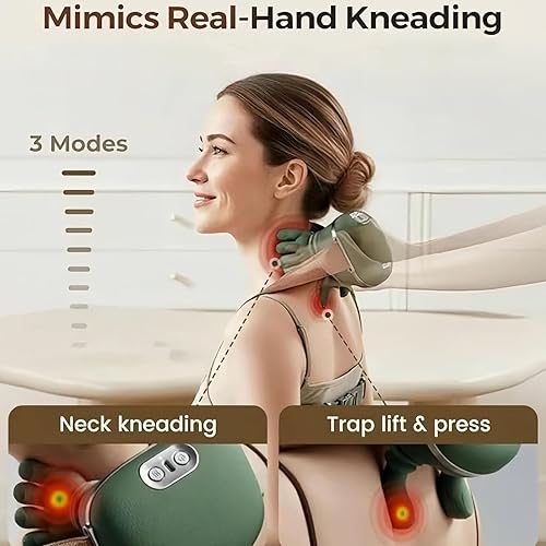 Miniatura 6 de Masajeador inalámbrico 4D Cerviflex - Alivio de tejido profundo Shiatsu con calor, ajuste de modos de masaje de 3 velocidades, ergonómico, cerca de