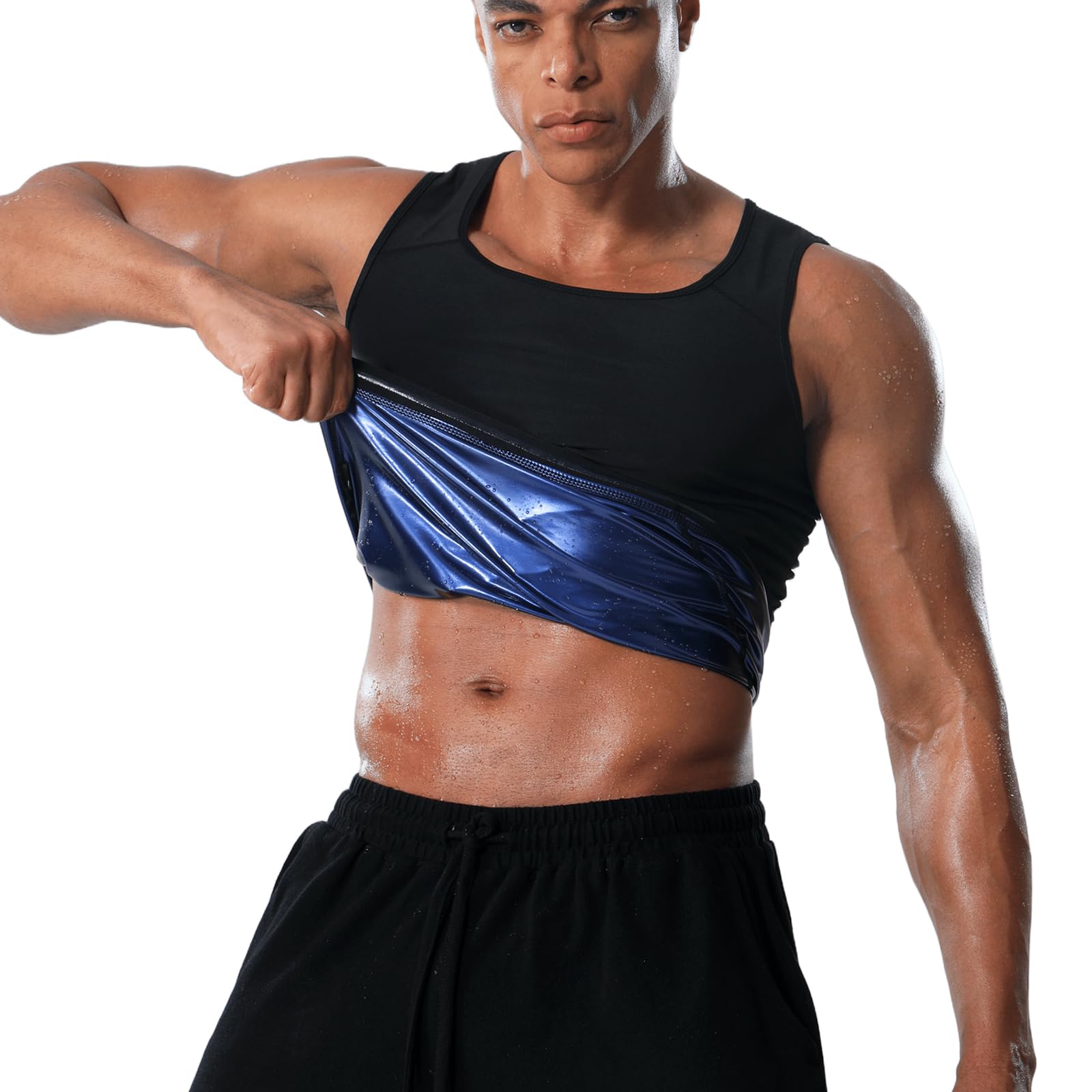 donason Men's Sweat Vest Workout Waist Trainer Sauna Suit Shirt for Men Heat Trapping Compression Gym Slimming Tank Top-picture-28