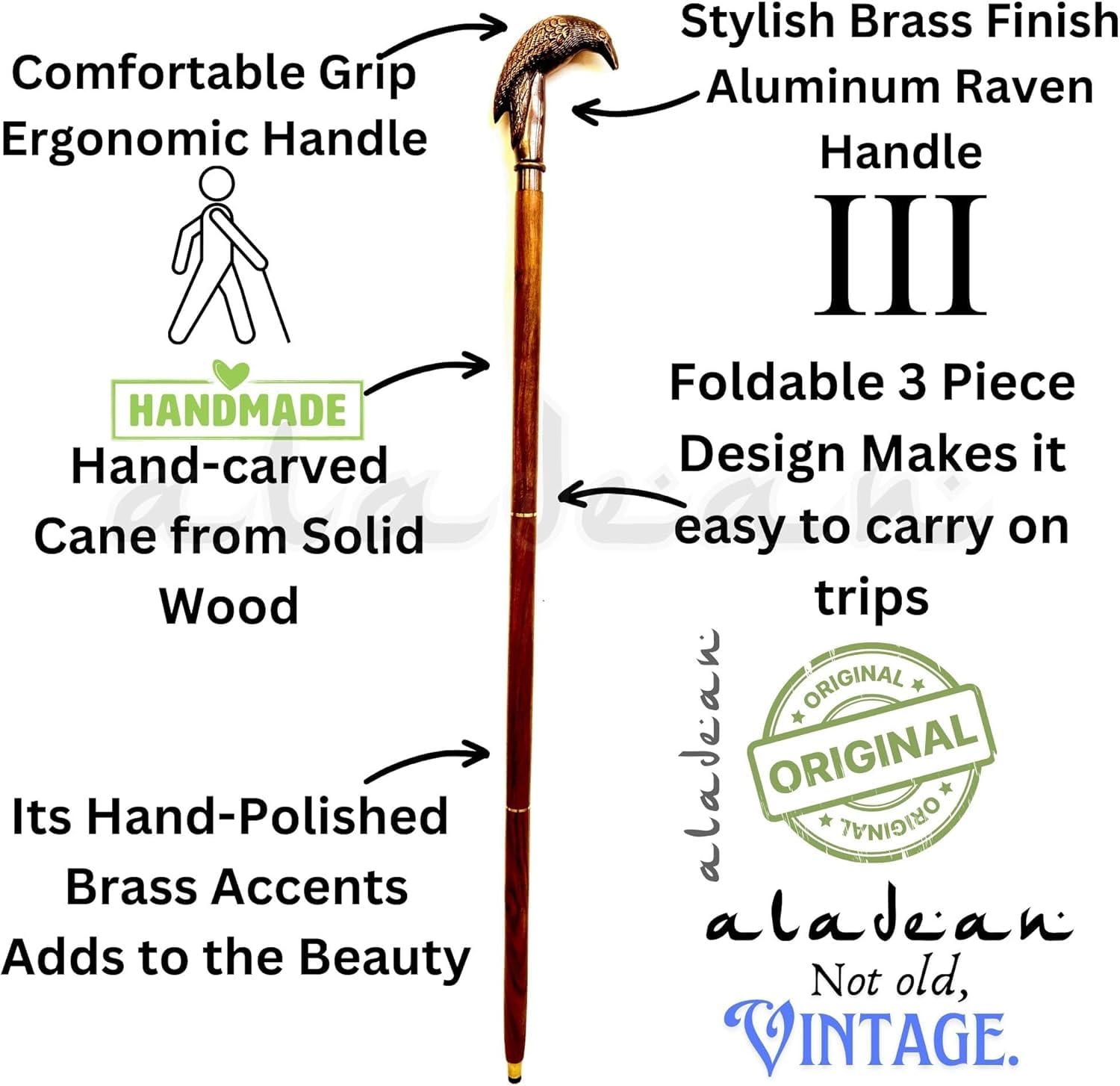 Walking Cane - Handmade,Wooden, Ergonomic, Stylish - Canes for Men, Cane for Women - Elderly Walking Sticks for Seniors, Unique, Wood