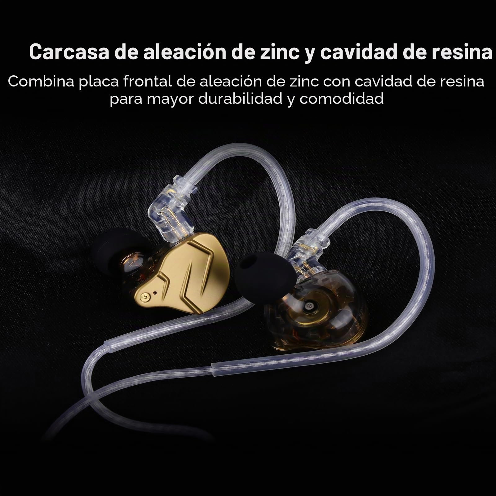 Auriculares Linsoul KZ ZSN PRO X Dual Driver 1BA+1DD Híbrido de metal, HiFi, monitor en la oreja con cable desmontable de 2 pines (con micro, dorado)