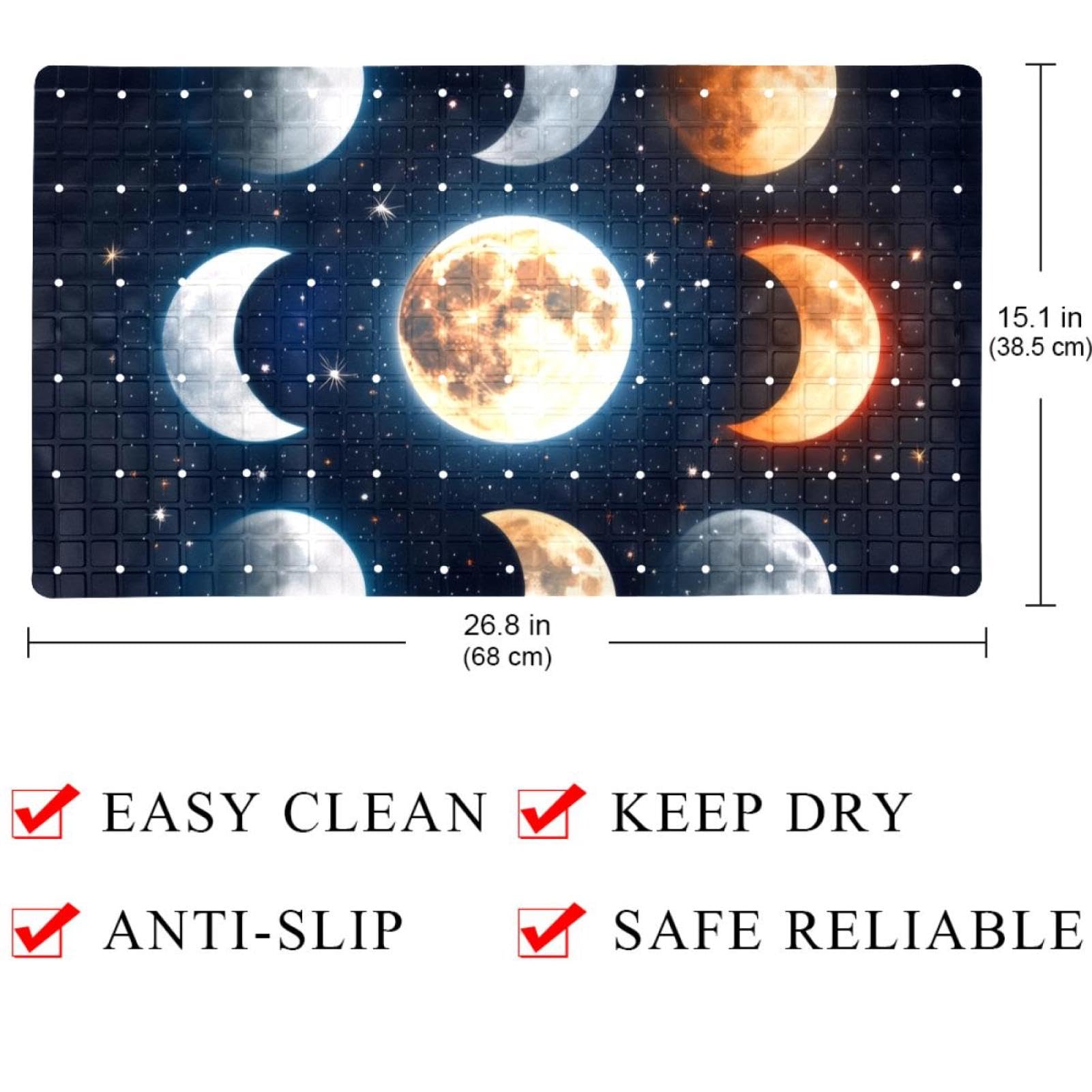 Moon in Space Astrology Background Tapis de bain antidérapant rectangulaire avec ventouses Lavable en machine 40 x 70 cm
