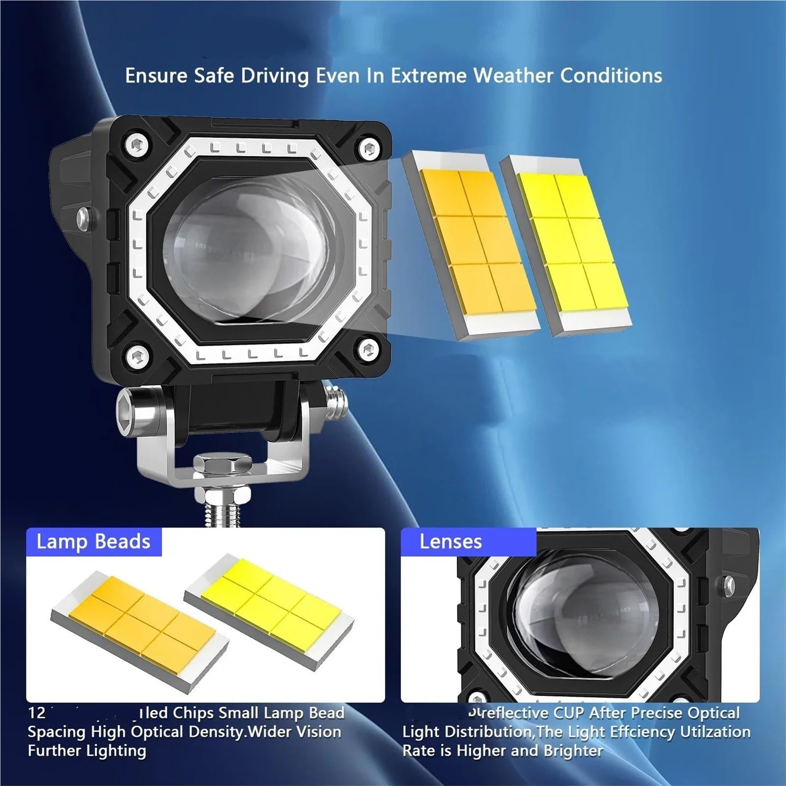 Moto Fari Stradali Spot Light Beam Per Motocicletta S14 Square Running Light 14000LM LED Spotlight 8000K DRL Blue Angel Eyes 140W Luce Di Lavoro Ausiliaria