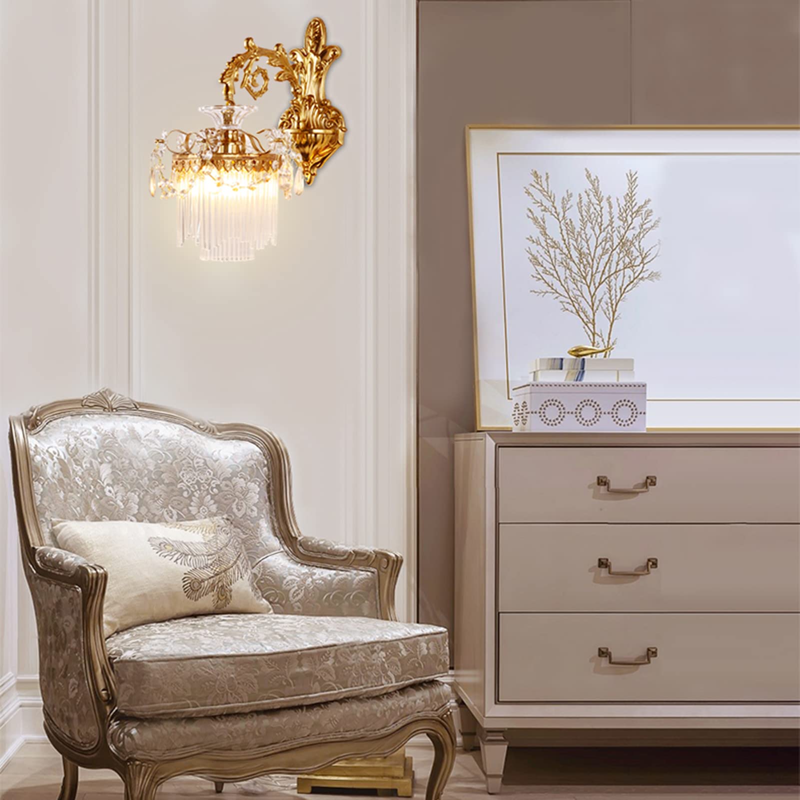 ZTCHSENZT Wall Sconces, Full Copper Crystal Wall Lamp, French Bedroom Bedside Sconce Light, M-INI Crystal Chandelier,for Bedroom, Entryway, Dining Room, Girls Room, Foyer