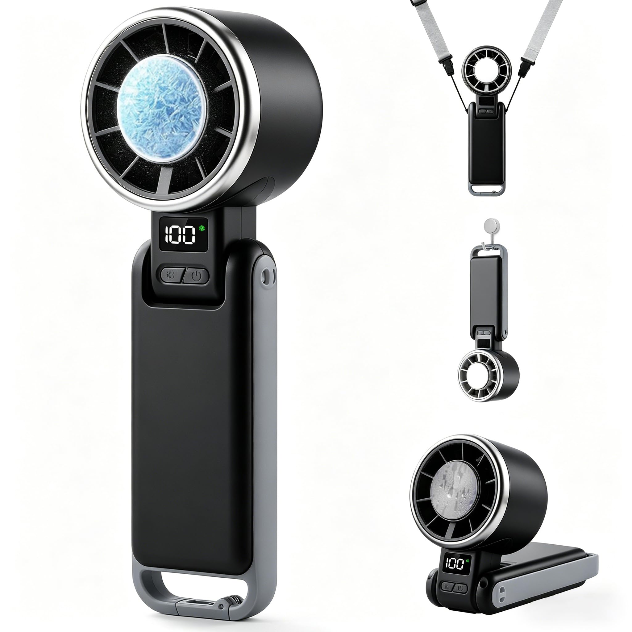 Curloni Portable Handheld Turbo Fan with Ice Cooling, 4000mAh Hand Fan Rechargeable, 5 Speeds Turbo Personal Fan with LED Display, Mini Fan for Travel, Makeup, Outdoor