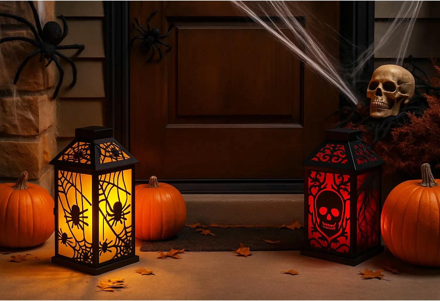 VELA LANTERNS 11.5" Halloween Skull Candle Lantern - Decorative Spooky Tabletop Light for Haunted House, Gothic Home, Front Porch & Party Decor, Metal with Frosted Glass (Candle NOT Included)