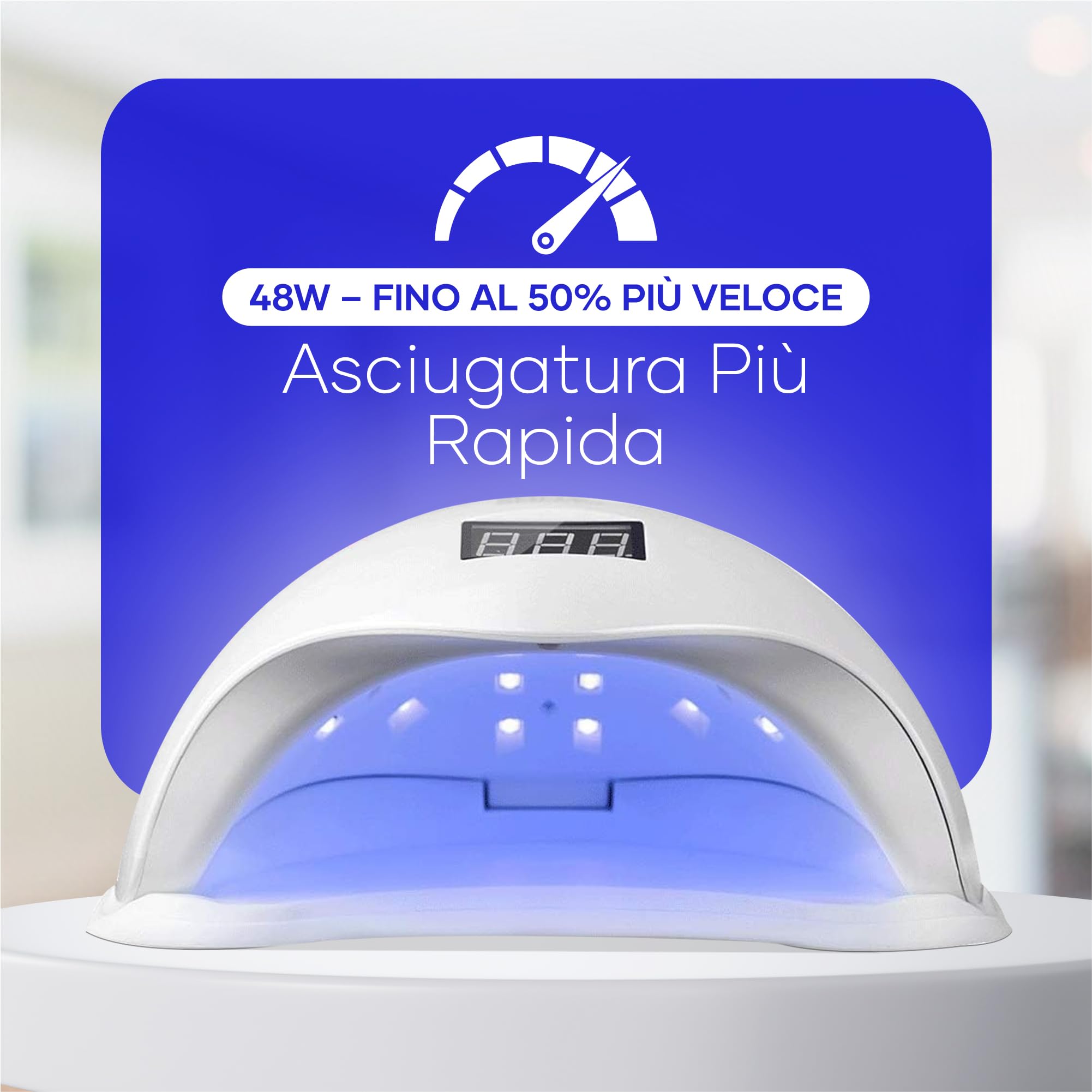 SUN 5 Lampada UV LED 48W per Unghie con Sensore e Timer | Sensore Automatico, Timer 10s/30s/60s/99s, Display LCD, 24 LED