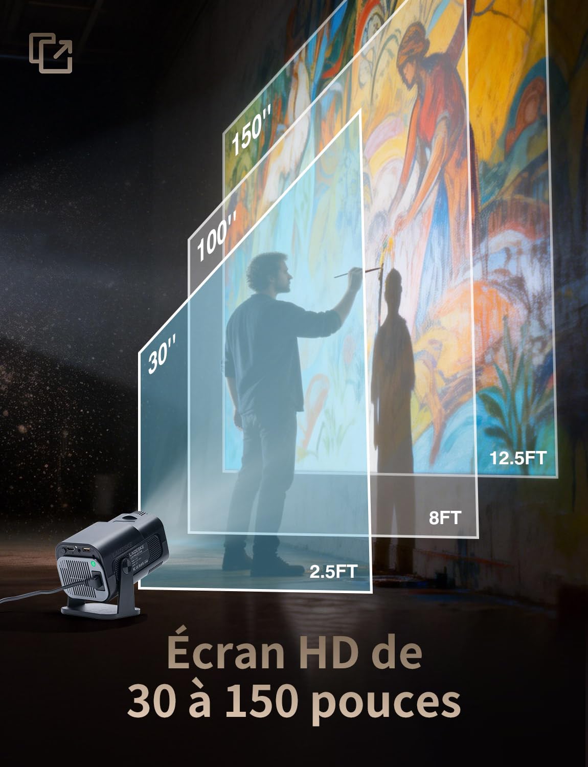 LAIZESKE HY520 Projecteur Artistique pour Dessin et Calquage,Projecteur Intelligent Rotatif à 180° pour Artistes et Adultes,Supporte 4K,Correction Trapèze Auto,WiFi 6 & BT 5.0,Projection sur Toile/Mur