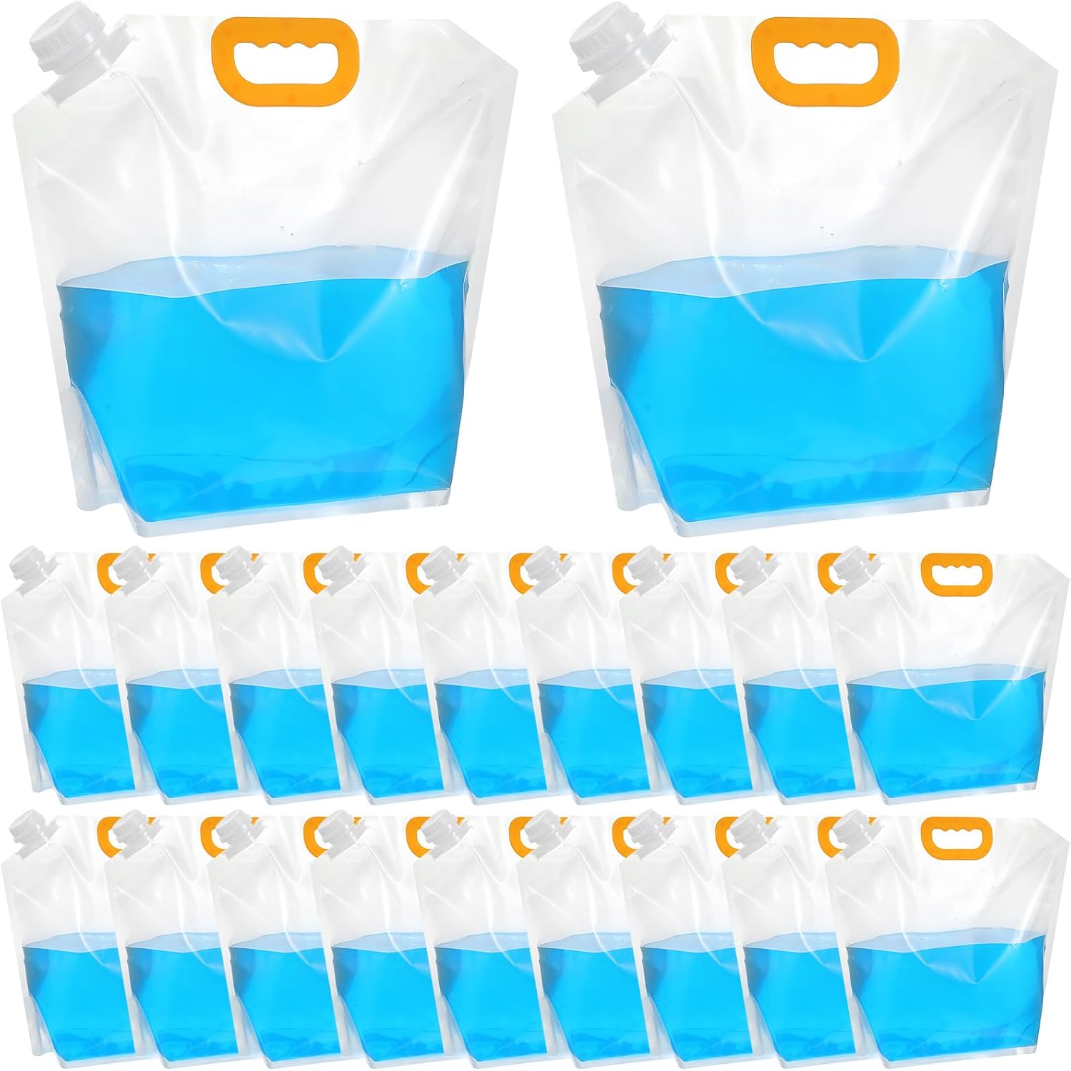 20Pcs 1.3Gallon Collapsibles Water Container Bag Bulk, Emergency Container Carrier Water Bottles, Freezable Waters Storage Jug, BPA Free Food Grade Clear Plastic for Outdoor Camping Riding