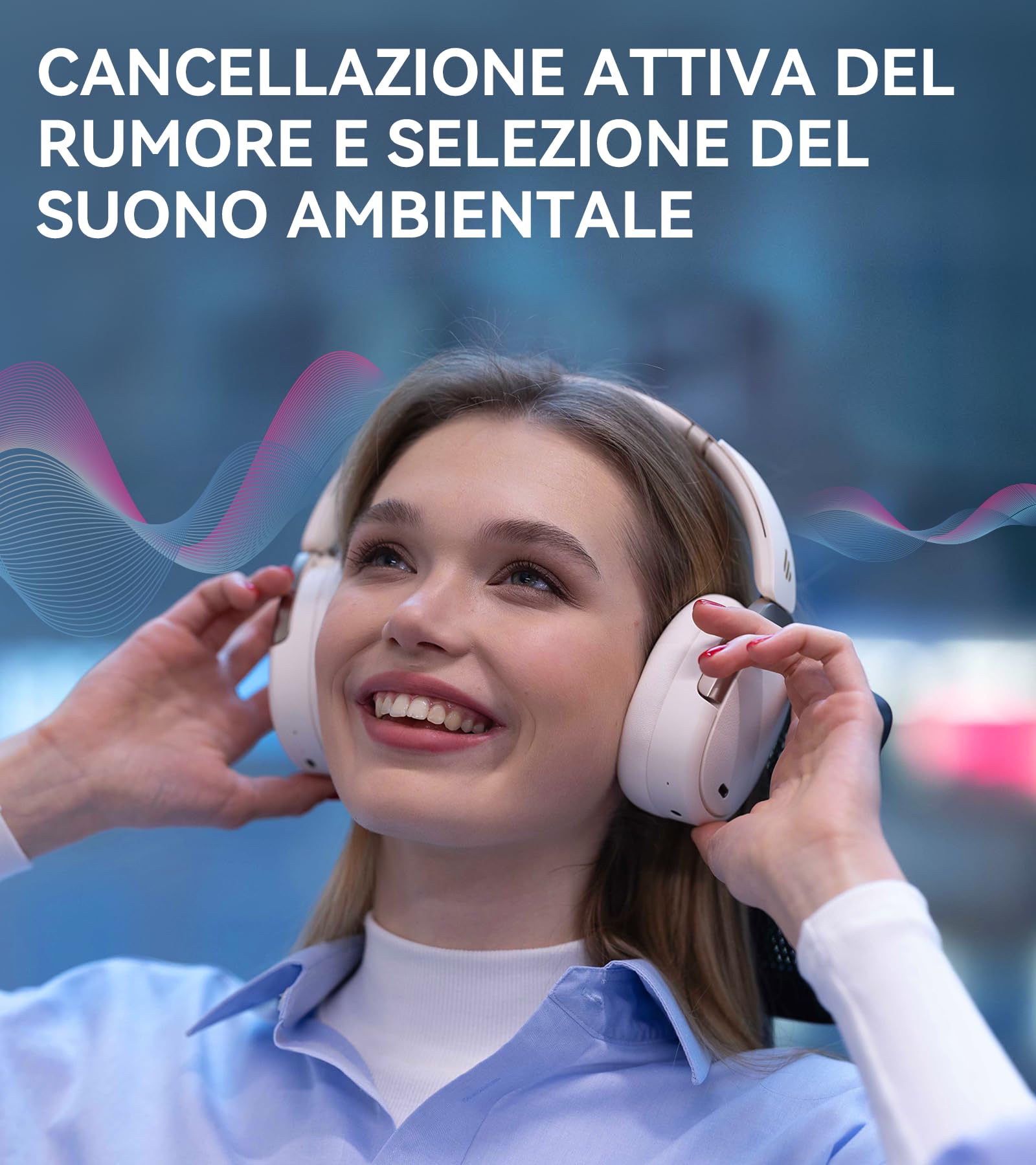 Edifier WH950NB Cuffie Cancellazione Attiva Rumore, Hi-Res Audio Wireless LDAC Codec, 55 Ore Autonomia, Google Fast Pairing per Android, EQ Custom via APP, Bluetooth V5.3 Dual Connesione, Pieghevole