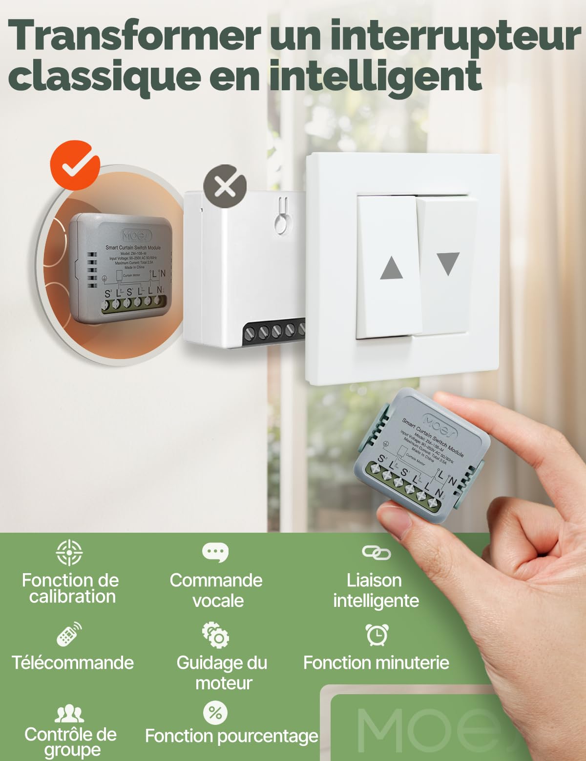 MOES ZigBee Module de Commutateur pour Volet Roulant
