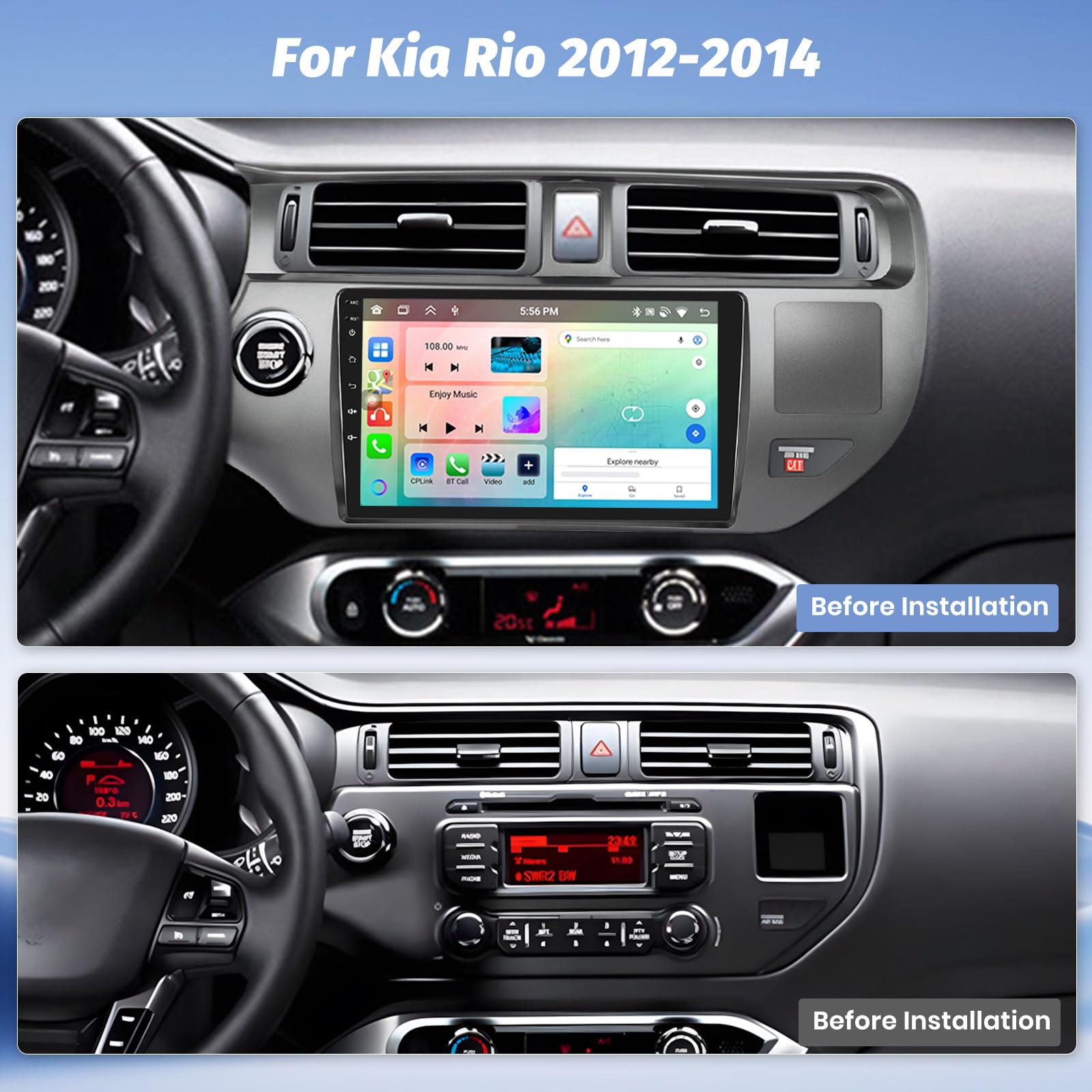 Android Car Stereo For Kia Rio 2012-2016 - 9" Touchscreen, 2GB+32GB, Wireless CarPlay, Android Auto, GPS