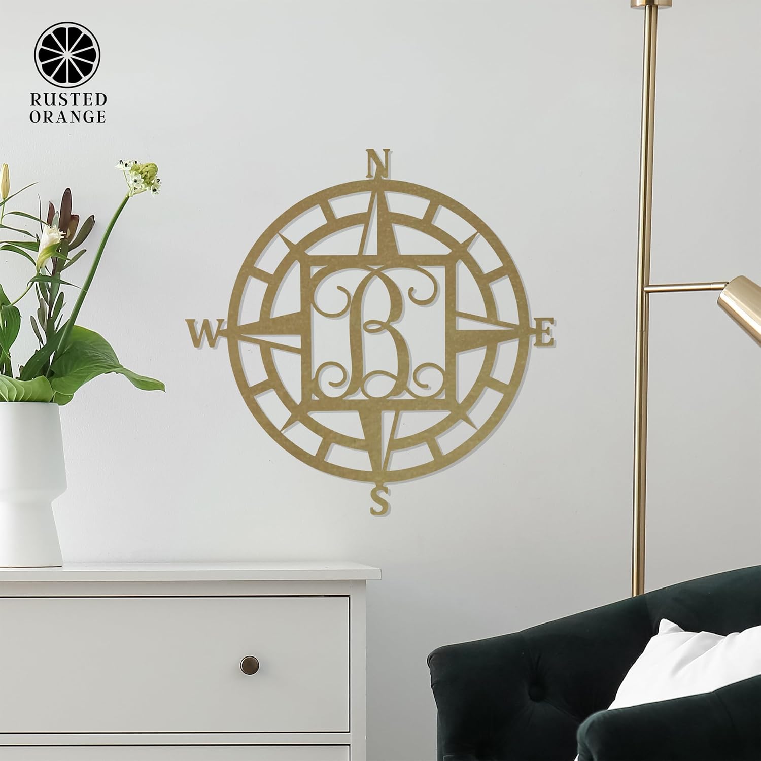 Metal Compass Rose Monogram – Personalized Nautical Wall Decor | Custom Family Initial Compass | Outdoor Metal Wall Art for Home, Patio, or Lake House