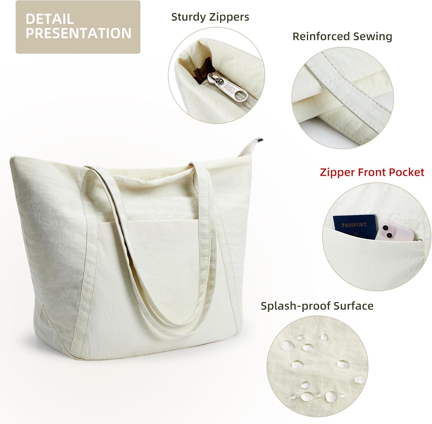 WLLWOO Large Gym Tote Bag for Women Sport Yoga, 24L Travel Beach Bag Lightweight Zipper Shoulder Handbag for Daily Work - Image 5