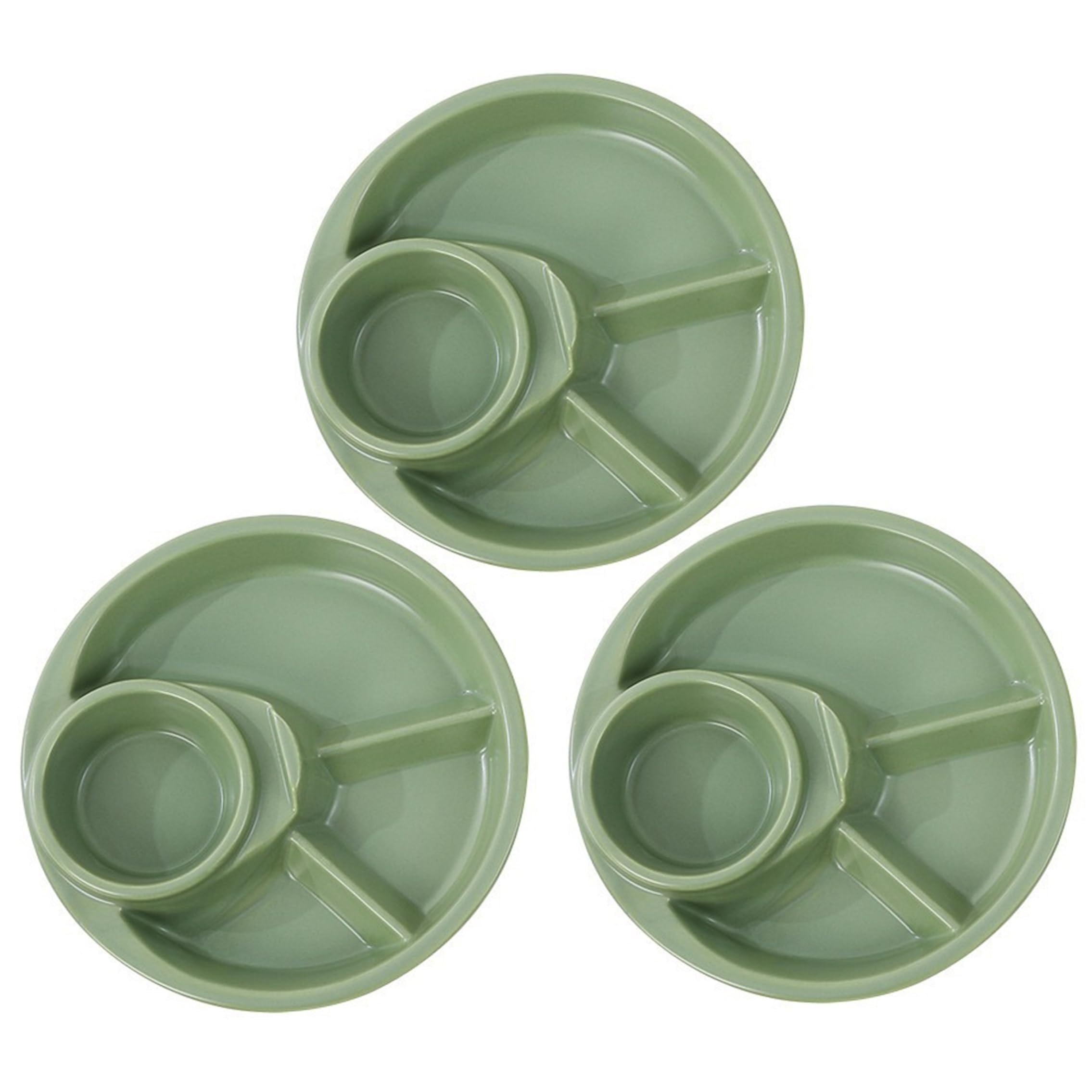 Ginwrek Kids Plates with Sections Portion Control Plates For Adults, 3-piece Divided, Portion Control For Adults & Kids, Plastic Compartment, Green