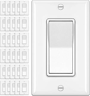 BESTTEN 30 Pack 3-Way Decorator Wall Light Switch with Wallplate, 15A 120V/277V, Single Pole or Three Way, On/Off Rocker Paddle Wall Switch, 3 Wire, Residential and Commercial Grade, UL Listed, White