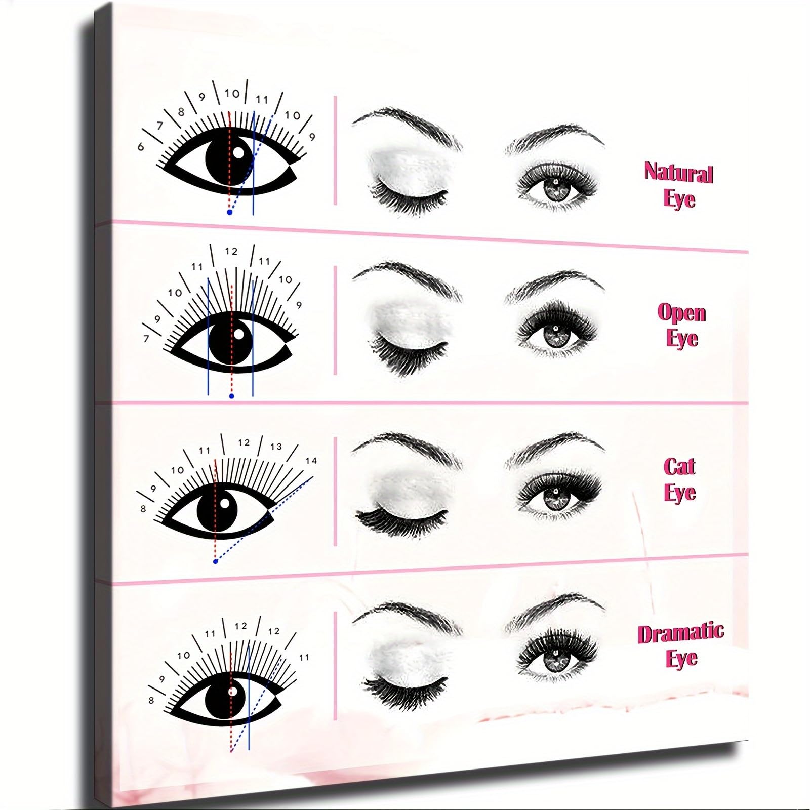 Eyelash Extension Types and Styles Beauty Wall Decor Poster Home Decor Canvas Painting HD Picture Bedroom Living Room Decor Wall Art (10×10inch_Framed