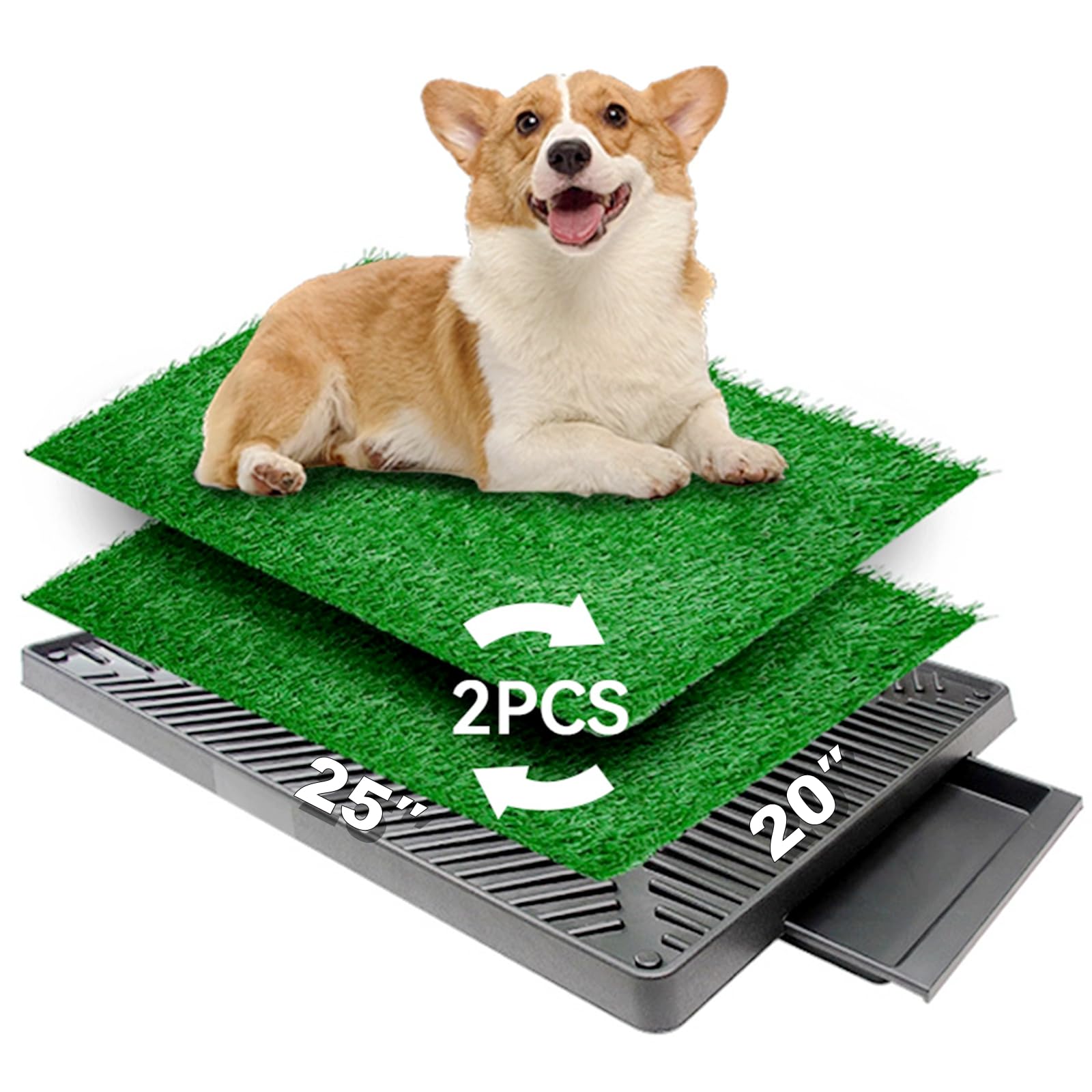 Indoor Dog Potty, Dog Grass Pad with Tray 25''x20'', Pet Potty Trainer System with Soft Turf Grass and Plastic Drawer, Pet Loo for Easy Cleanup