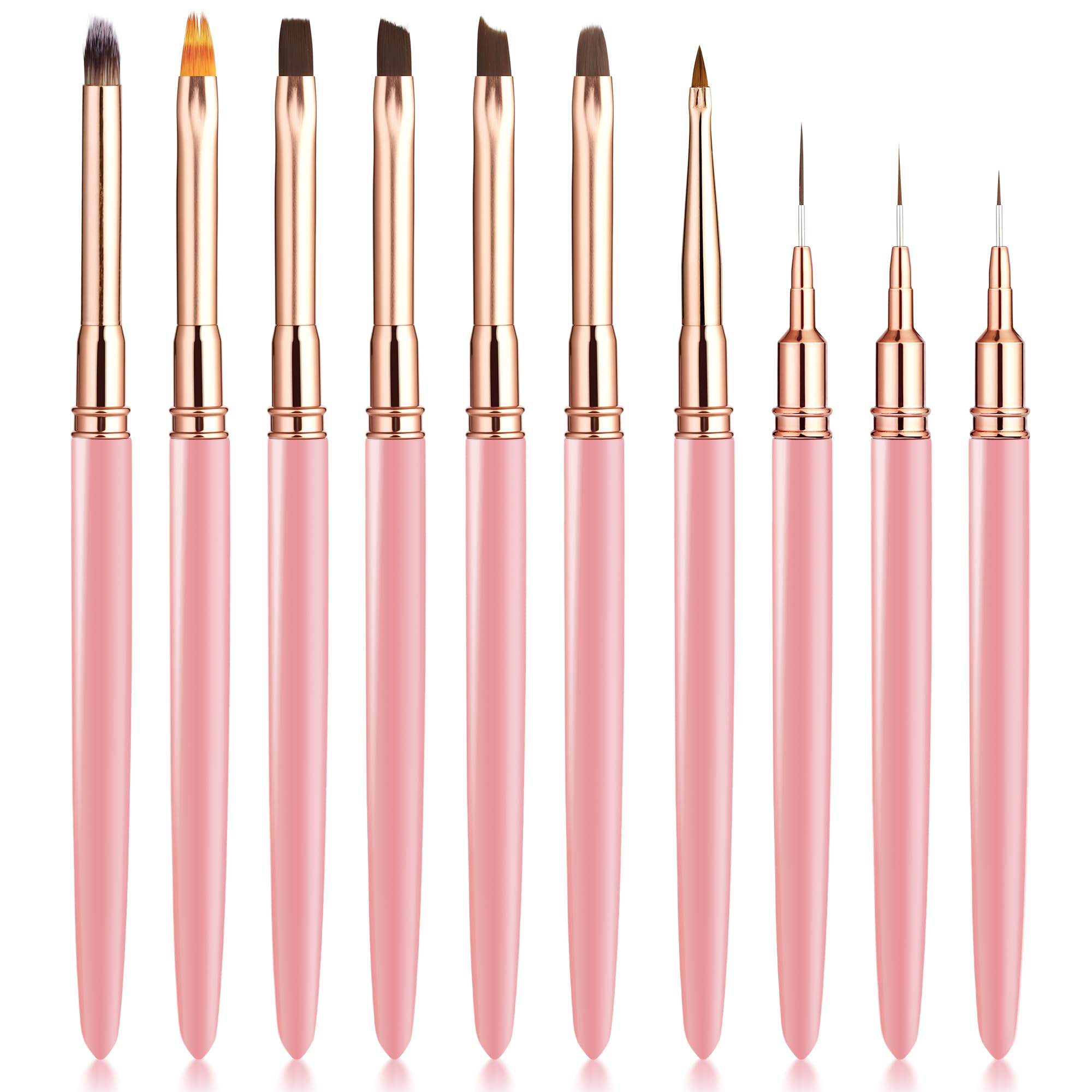 Set 10 Pennelli per Unghie Professionali, Pennelli Detagliati per Decorazione Unghie, Adatti per Gel, Acrilico e Smalto Semipermanente per Unghie