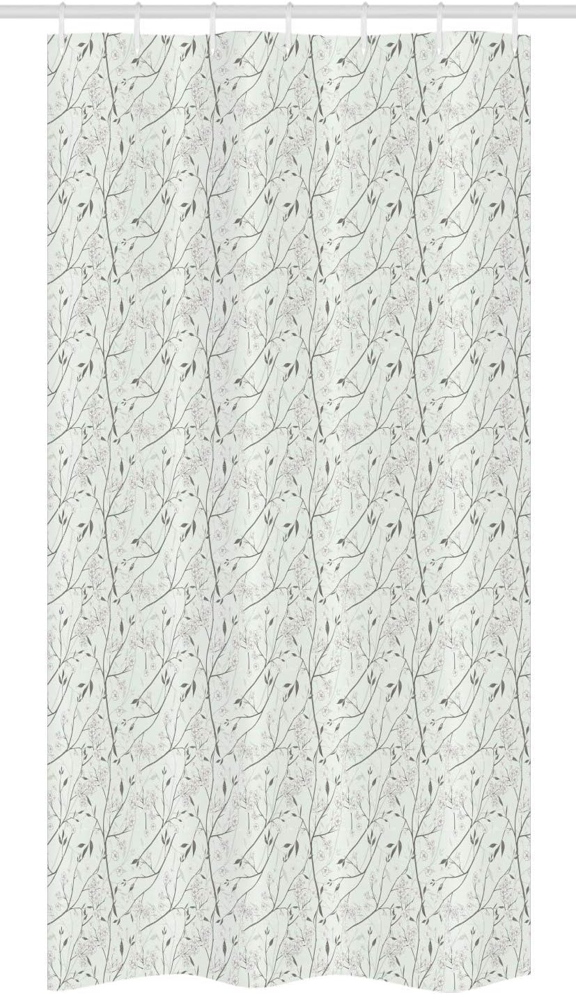 Ambesonne Floral Stall Shower Curtain, Composition of Flowers with Grunge Vintage Feminine Spring Blooms, Fabric Bathroom Decor Set with Hooks, 36" W x 72" L, Mint Green White