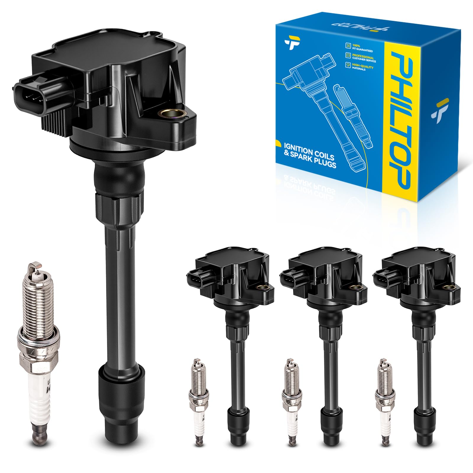 PHILTOP Ignition Coil Pack and Spark Plugs Fits for Honda 2016-2020 Civic 2.0L, Honda 2015-2019 Fit, 4PCS UF749