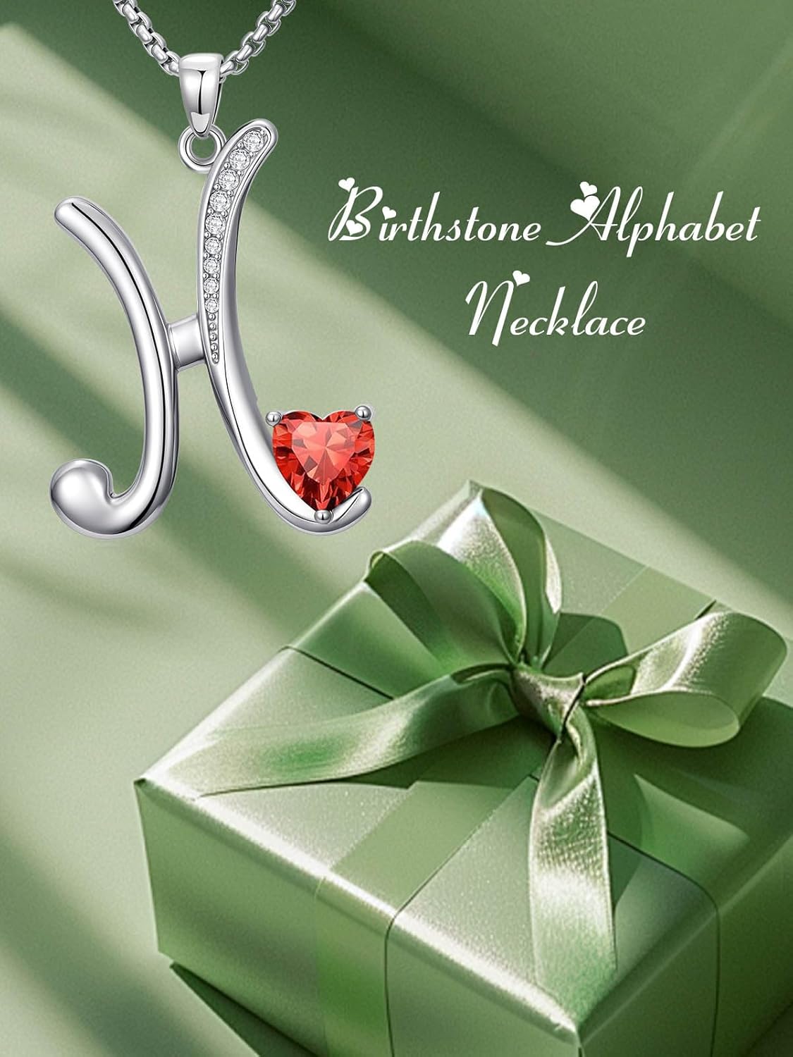 Valentines Day Gifts for Her Alphabet A to Z Initial Birthstone Pendant Necklaces for Women - 18k White Gold Plated Personalized Name Jewelry Valentine Mothers Day Birthday Gifts for Women Her Girlfriend(with Gift Box) - Image 2