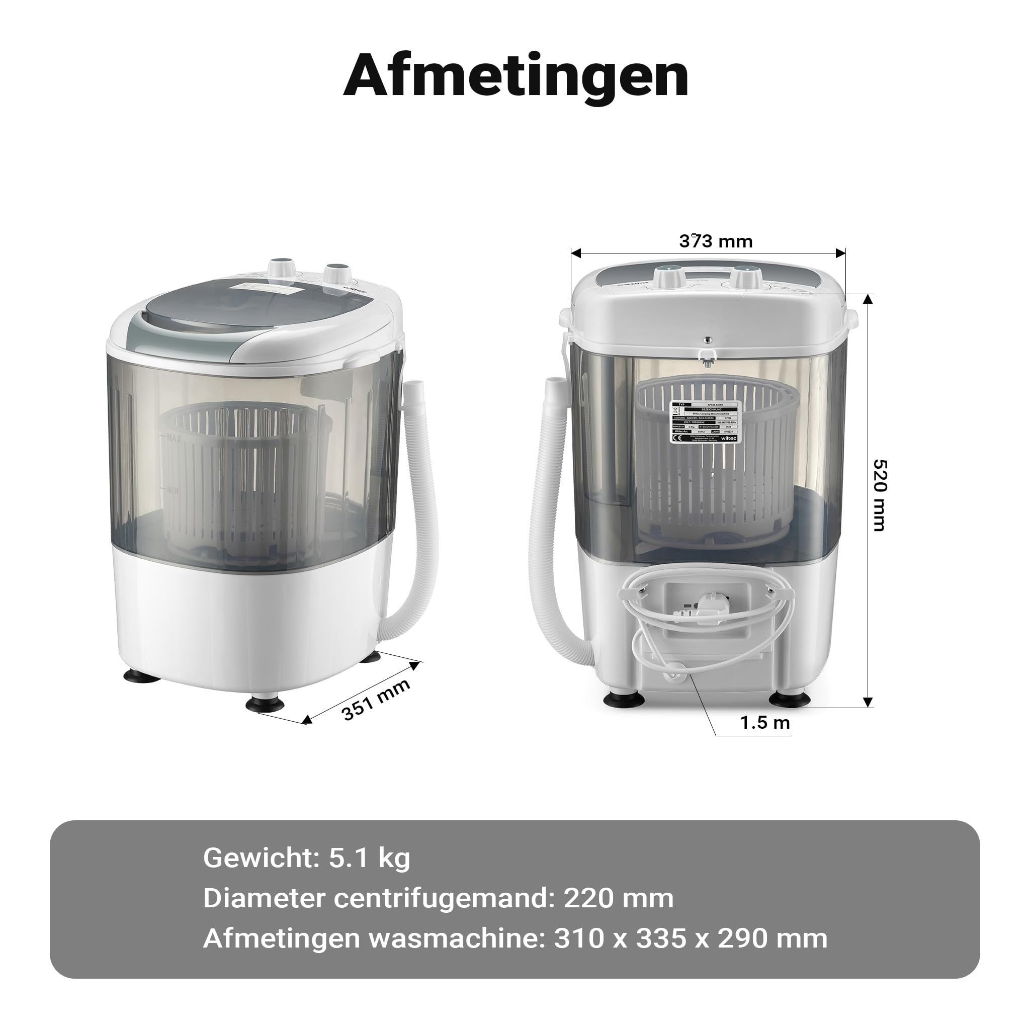 2-in-1 Mini Wasmachine en Centrifuge voor Camping - Draagbare Niet-elektrische