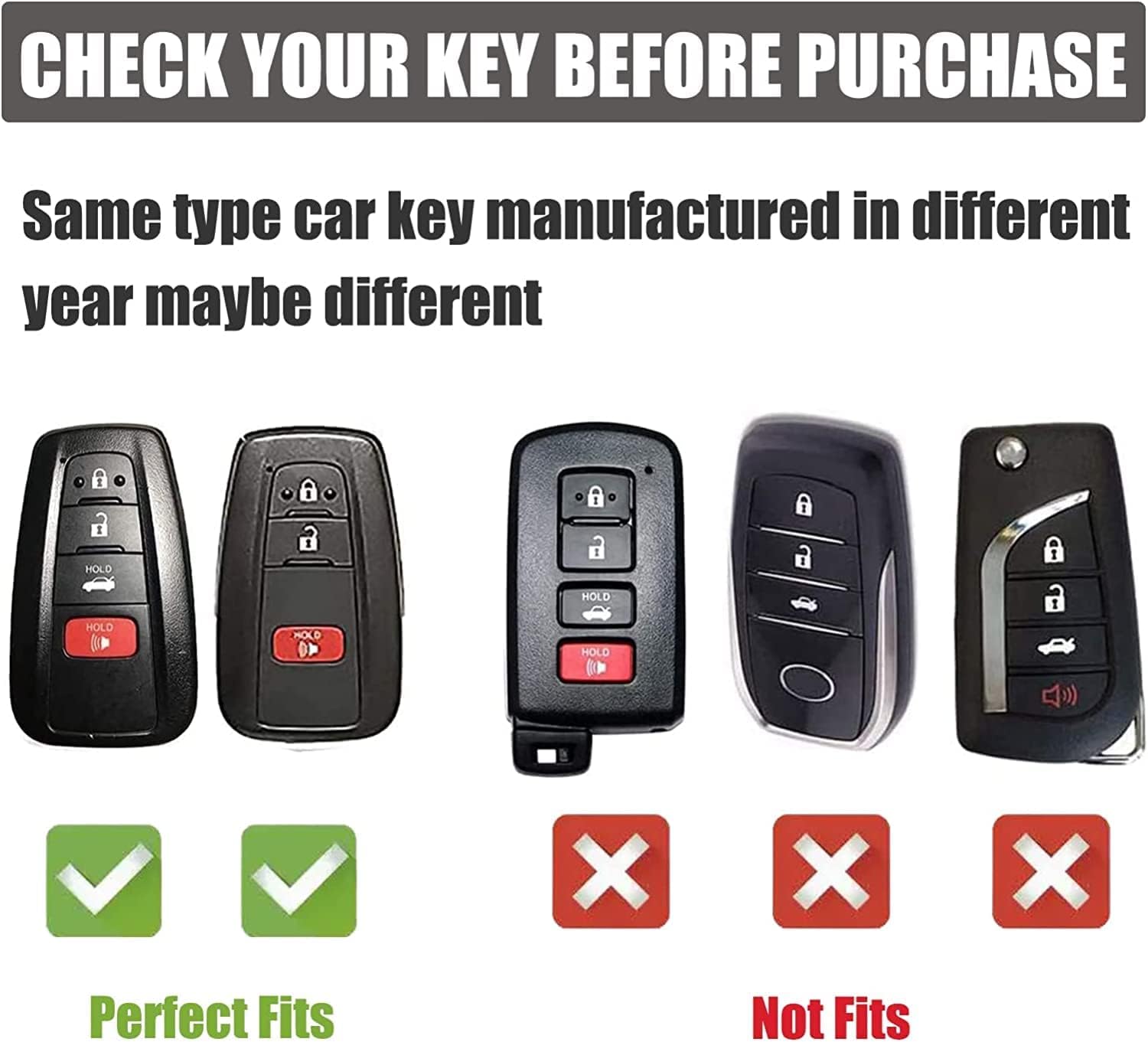 Gematay for Toyota Key Fob Cover with Pearl Keychain，Car Key Case Protection for 2018-2025 Camry RAV4 Highlander Avalon C-HR Prius Corolla GT86 Smart Key Holder