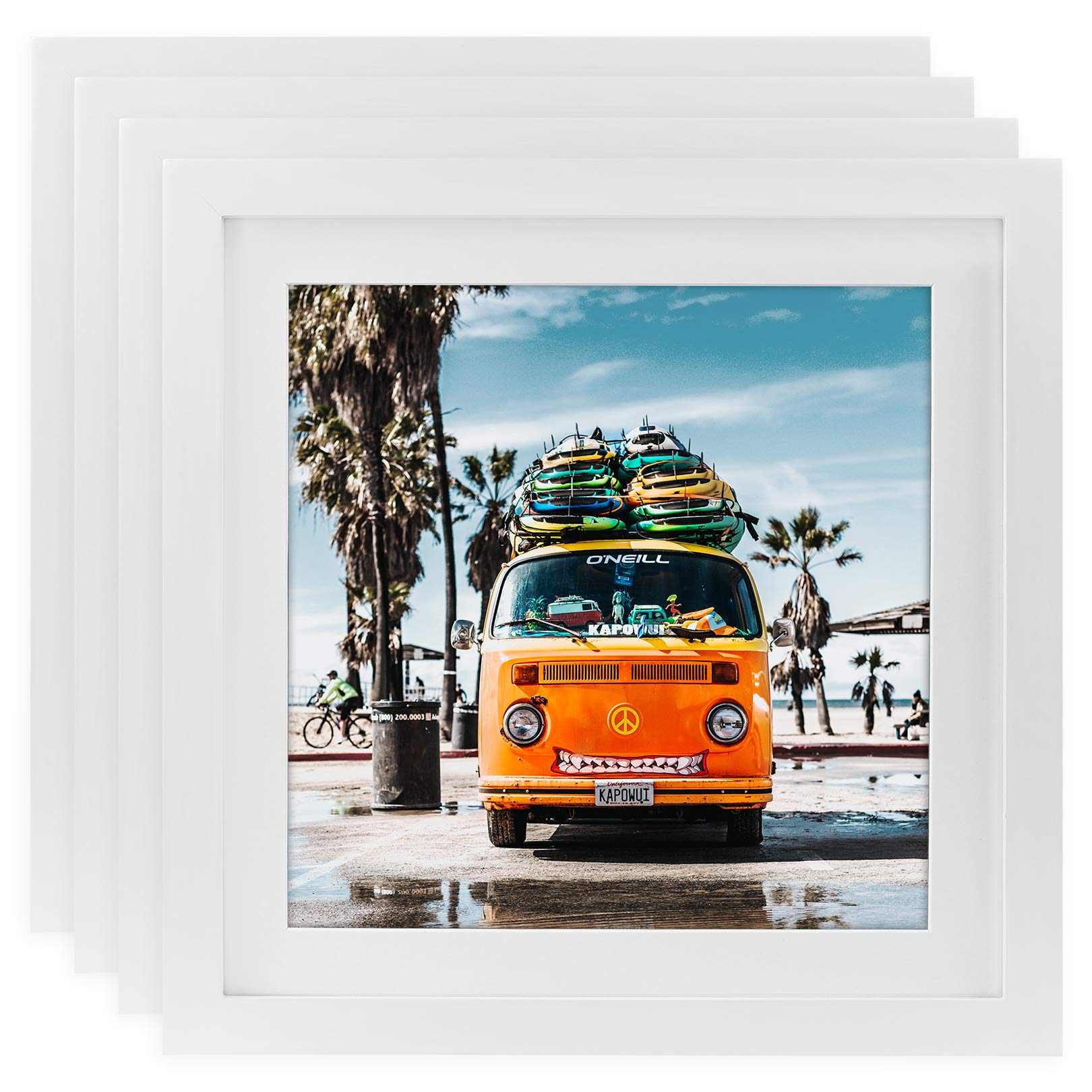 10x10 White Picture Frames Square Natural Wood 4 Pack