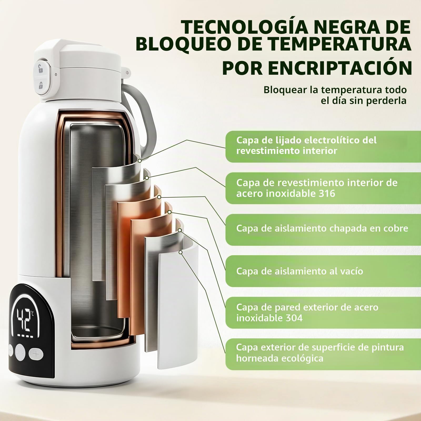 Calentador portátil inalámbrico para biberón portátil de 500 ml para leche materna y agua, 140 W y temperatura ajustable 35 ℃-70 ℃, carga USB calentador de agua para viajes (blanco)