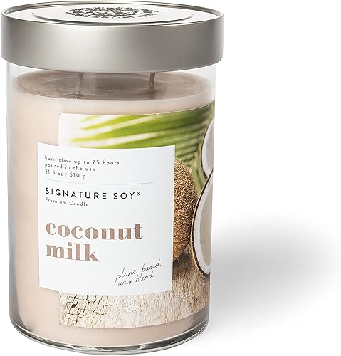 Vela perfumada de soja Signature Soy con tapa de leche de coco, frasco extra grande