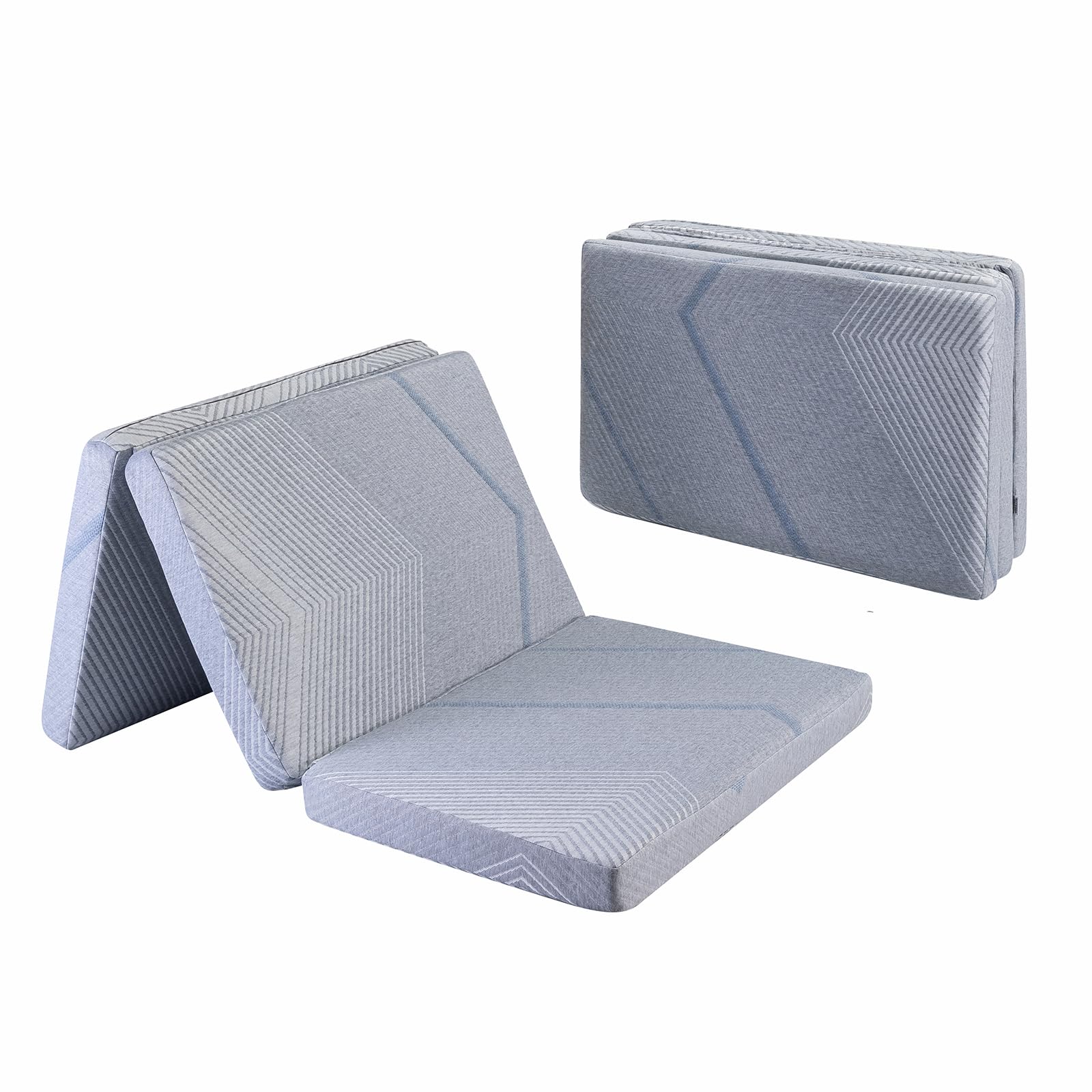 Folding Mattress, Tri-fold Memory Foam 3 Inch Topper with Washable Cover Foldable Mattress for Travel Camping Guest Room Yoga 75 * 25 * 4 Inch