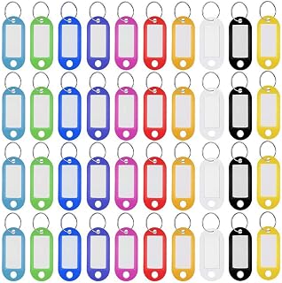 110 Pack Plastic Key Tags Keychain Tags, Assorted Color ID Label Tags Luggage Tags with Split Ring Lable Window, 10 Colors