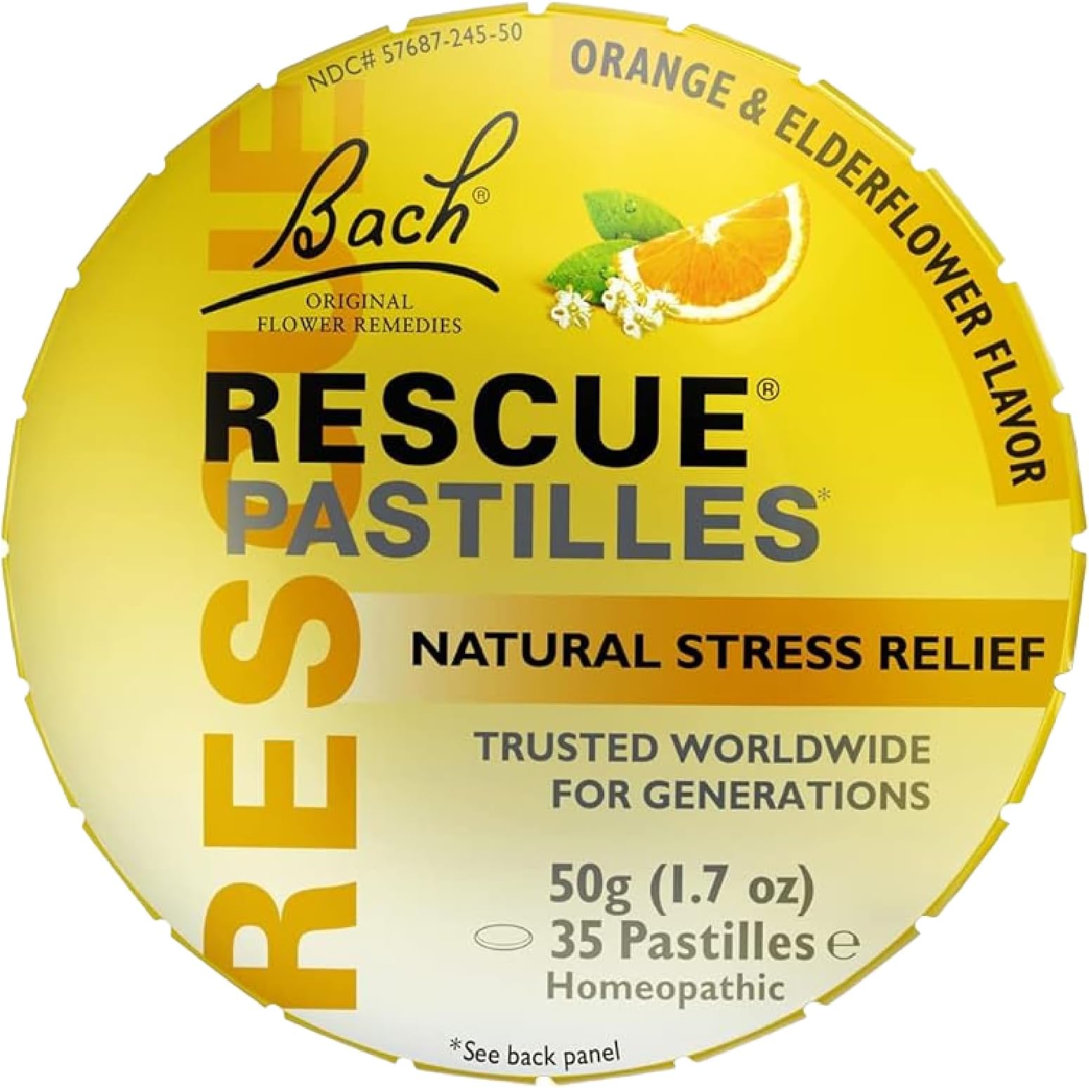 Bach Rescue PASTILLES, Orange and Elderflower Flavor, Natural Stress Relief Lozenges, Homeopathic Flower Essence, Vegetarian, Gluten & Sugar-Free, 35 Count