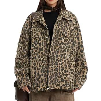 Hesaco Y2k Aesthetic Leopard Print Denim Jacket for Women